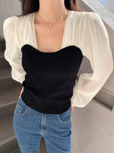 DAZY Two Tone Lantern Sleeve Blouse